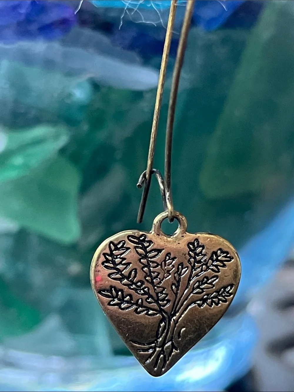 Heart Tree Dangle Earrings - Antique Gold Tone
